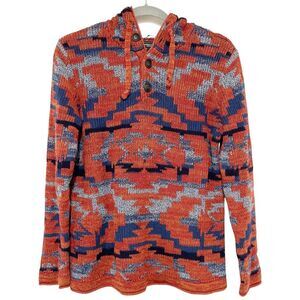 Men’s AE Aztec Southwestern Knit Hoodie | Boho Seriously Soft Pullover Sweater S